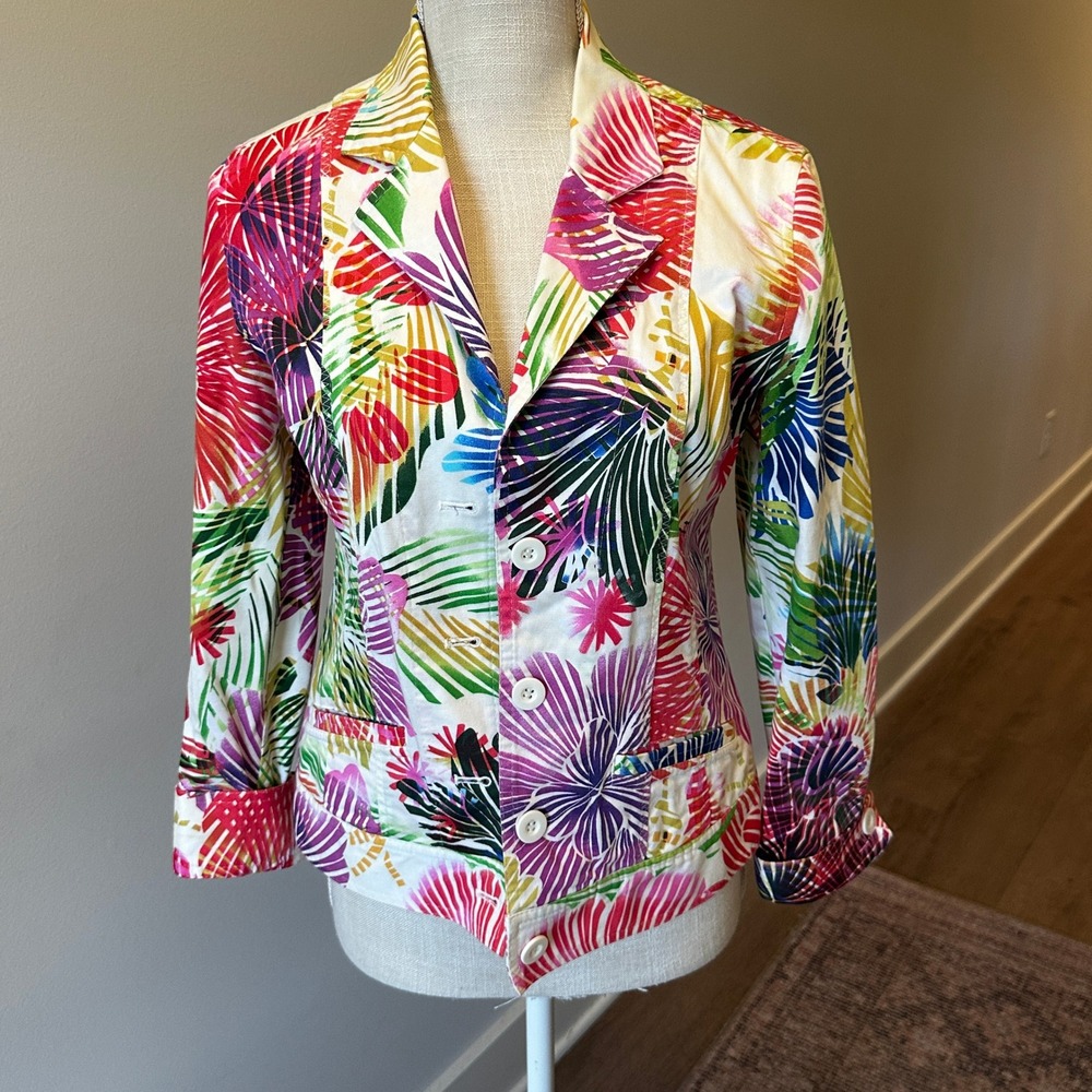 Chico's Multicolor Tropical Print Blazer - White Base